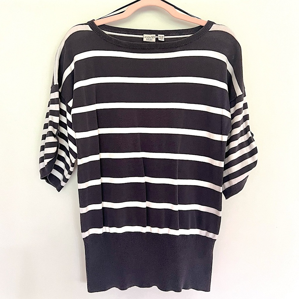Esprit Women’s Nautical Cotton Sweater 3/4 sleeve grey/blue white stripes Size M